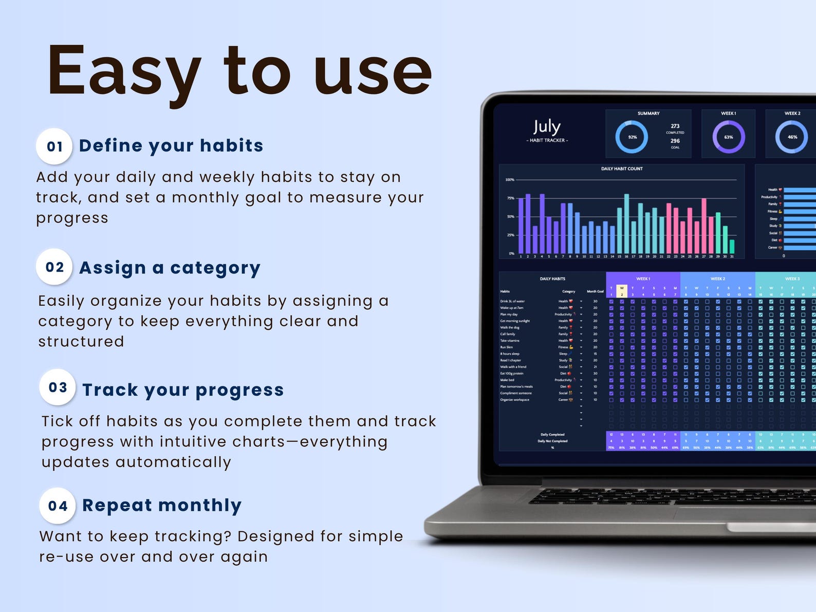 Habit Tracker – ADHD – Excel / Google Sheets Template