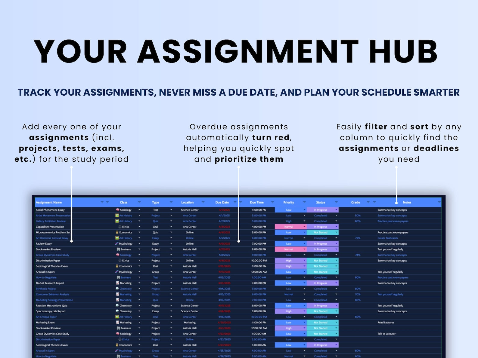 Assignment Tracker – Students – Google Sheets Template