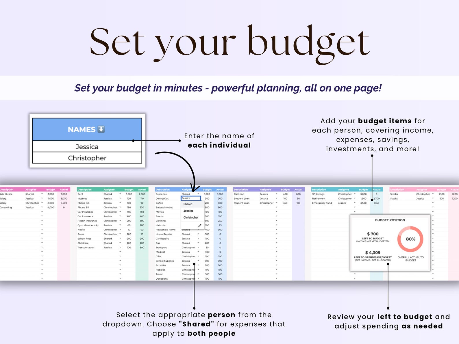 Budget Planner - Couples - Excel / Google Sheets Template