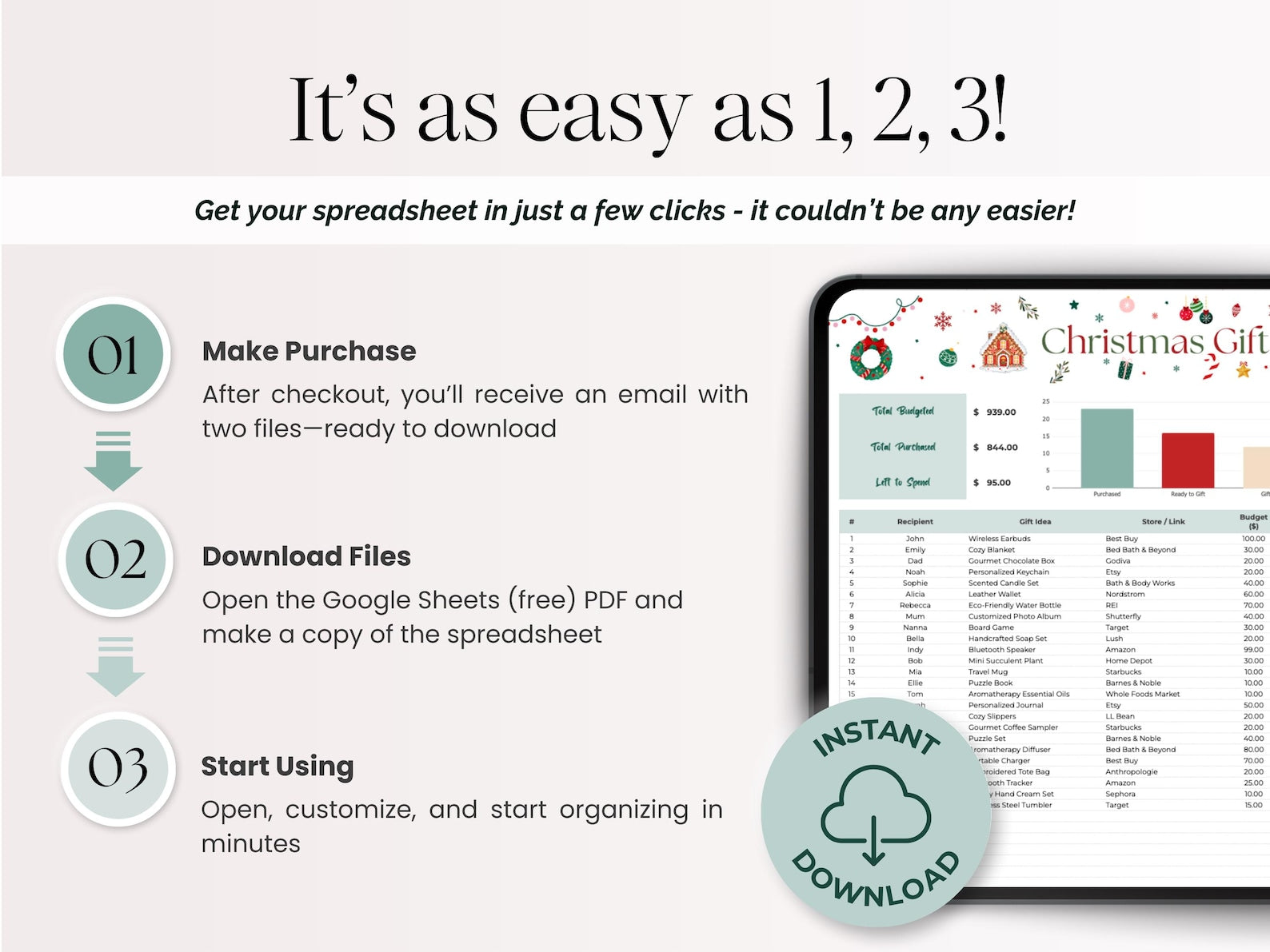 Gift Tracker For Holidays - Excel / Google Sheets Template