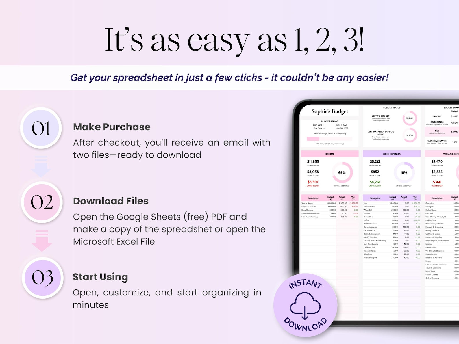 Budget Planner - Beginners - Excel / Google Sheets Template
