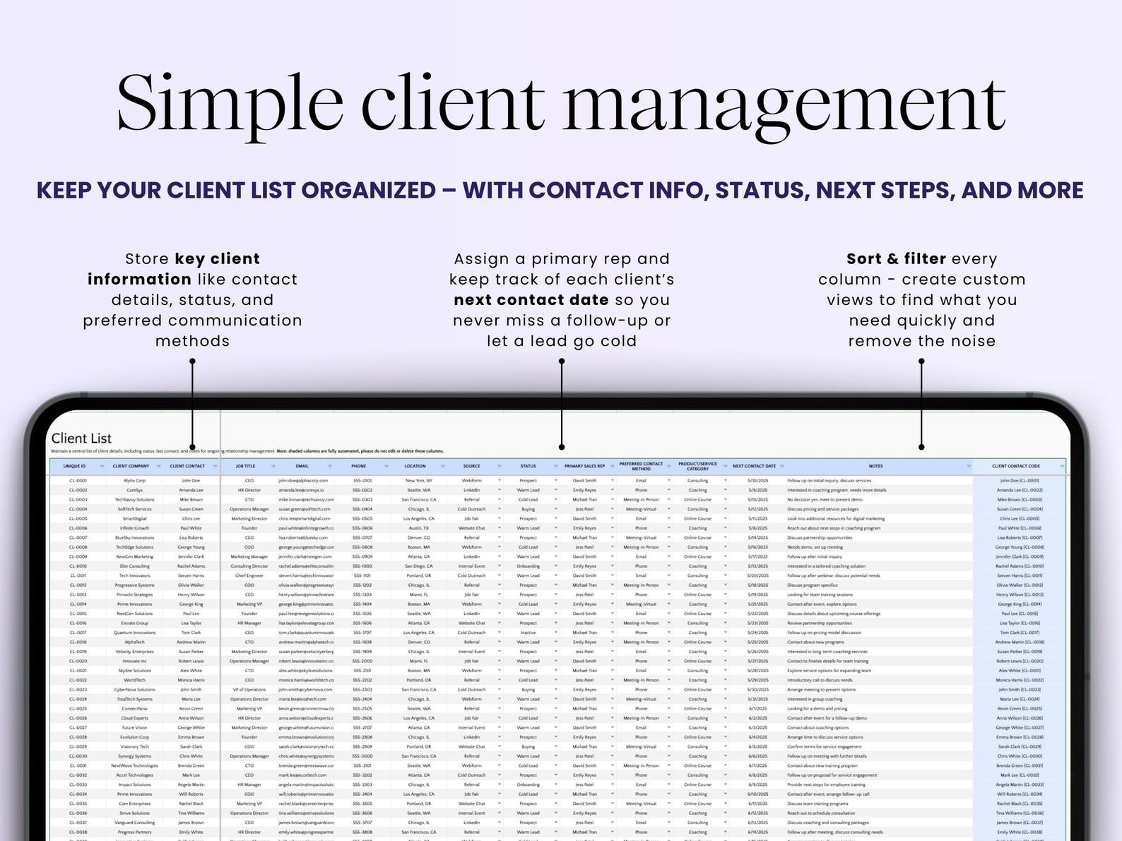CRM Tracker – Small Biz – Excel / Google Sheets Template