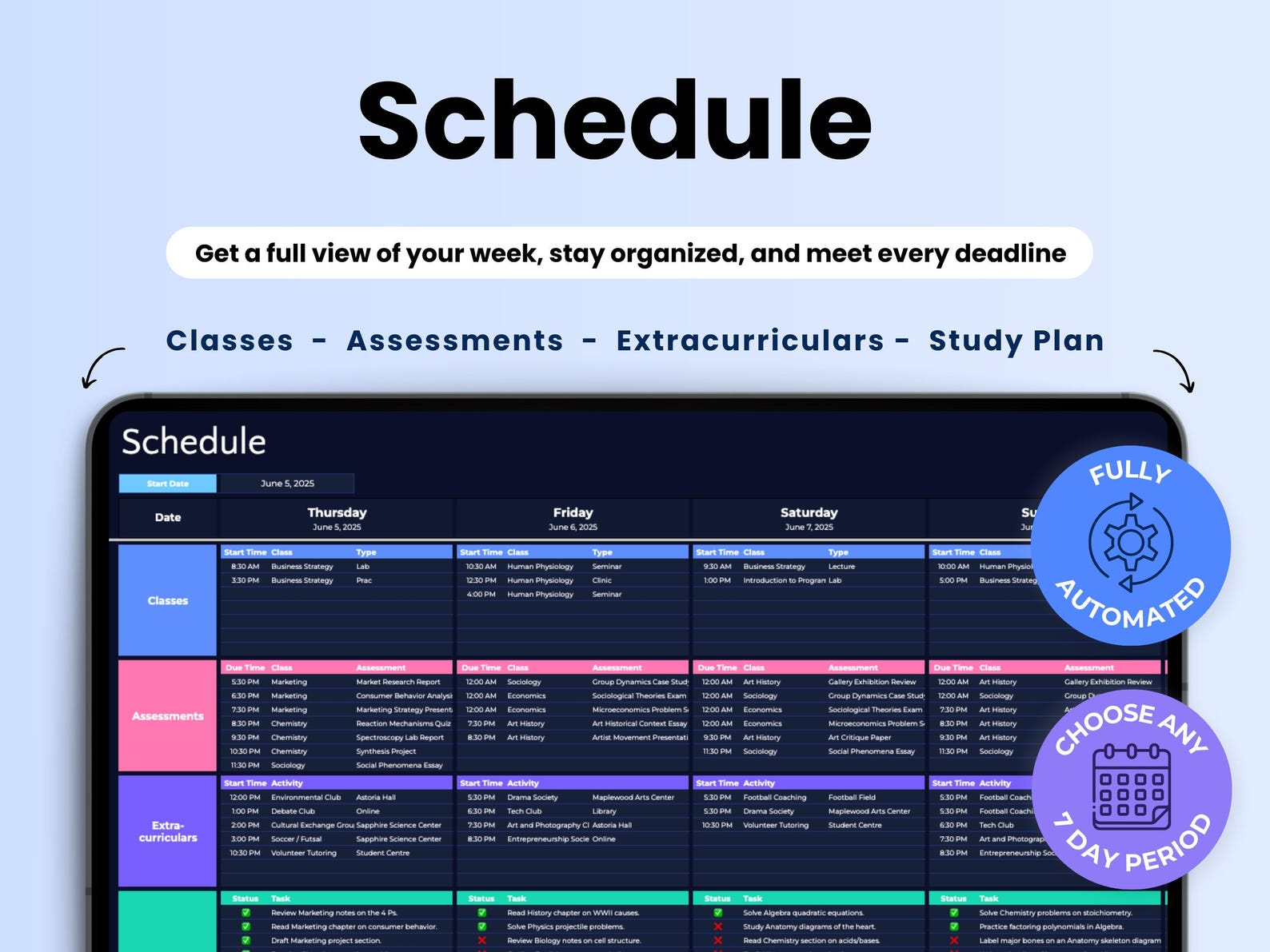 Student Planner - Students - Google Sheets Template