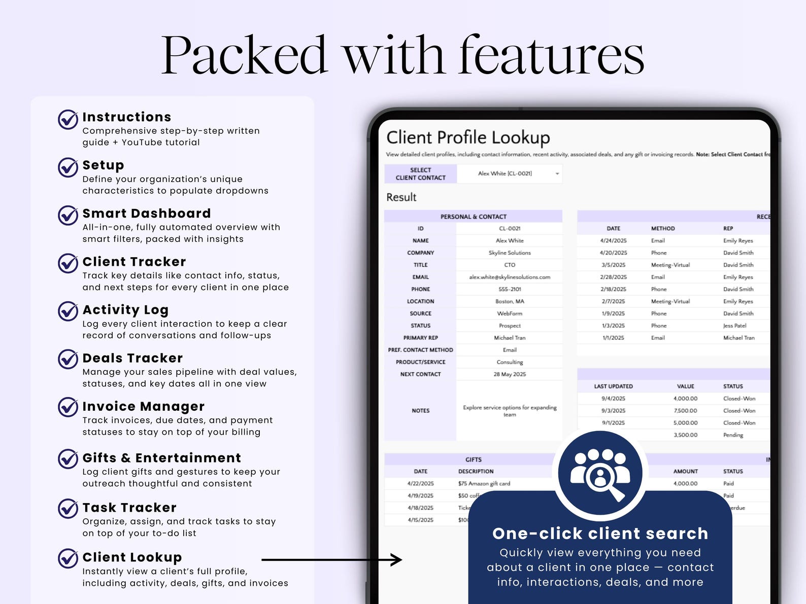 CRM Tracker – Small Biz – Excel / Google Sheets Template