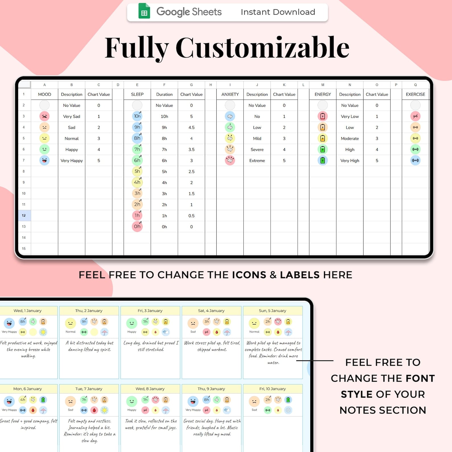Mood Tracker - General Users - Google Sheets Template