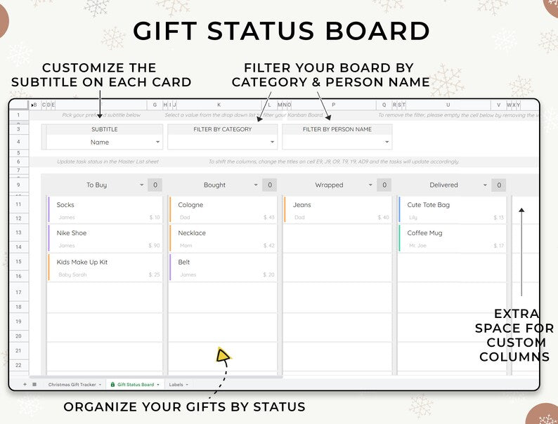 Christmas Gift Tracker & To Do List, Christmas Planner, Google Sheets Template, Budget Tracker For Gifts, Christmas Checklist