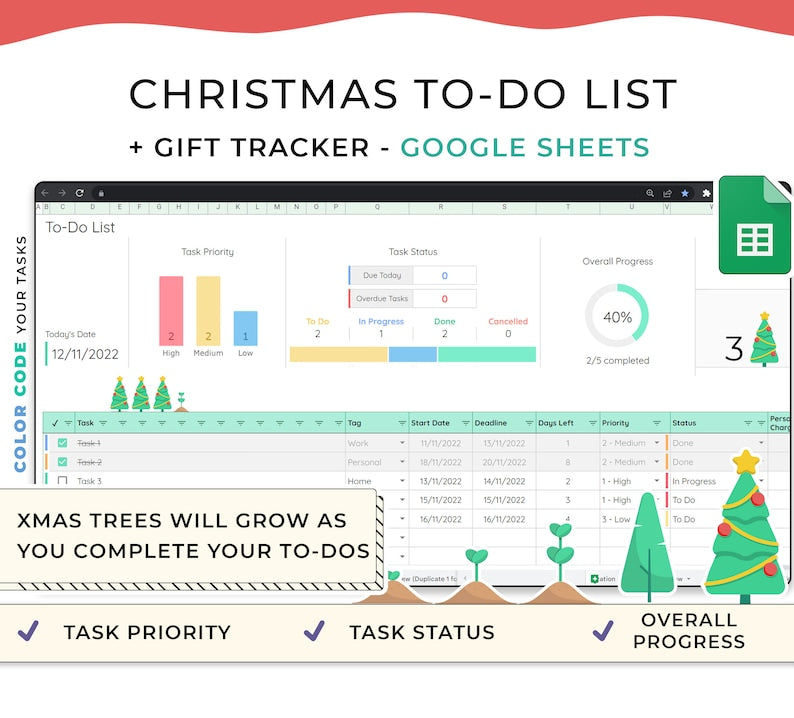 Christmas Gift Tracker & To Do List, Christmas Planner, Google Sheets Template, Budget Tracker For Gifts, Christmas Checklist