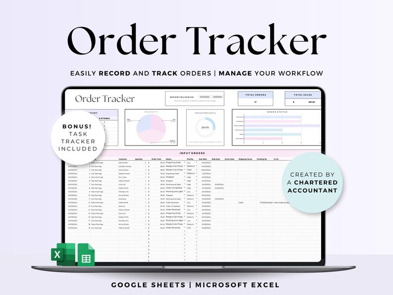 Order Tracker Spreadsheet - Excel / Google Sheets Template