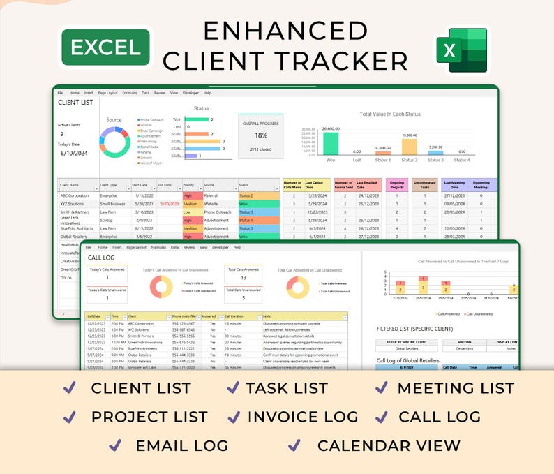 Client Tracker - Small Biz - Excel / Google Sheets Template