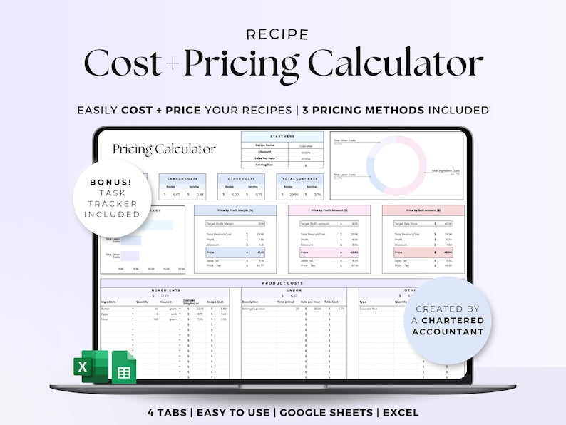 Recipe Costing – Bakery – Excel / Google Sheets Template
