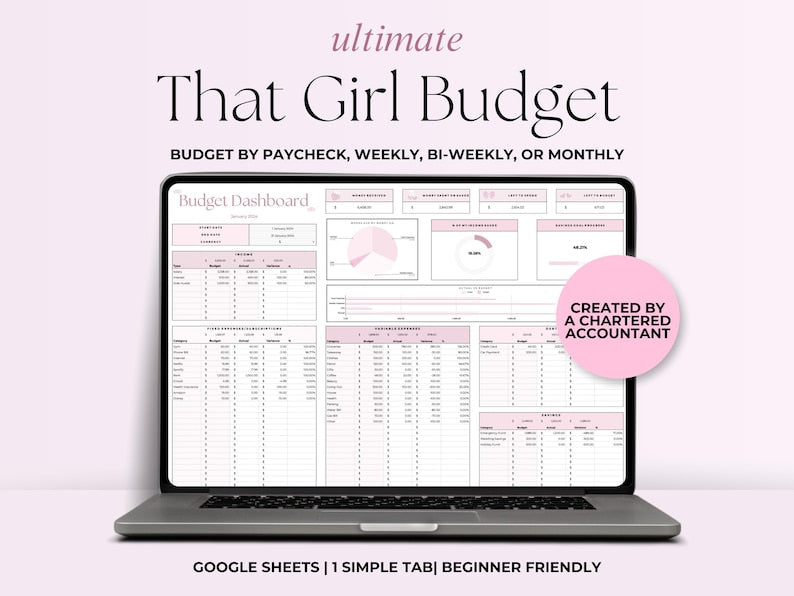2025 Monthly Budget Planner Spreadsheet Template, Easy Digital Financial Family Planner Google Sheets Excel, Annual Money Paycheck Tracker