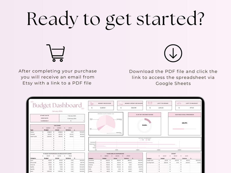 2025 Monthly Budget Planner Spreadsheet Template, Easy Digital Financial Family Planner Google Sheets Excel, Annual Money Paycheck Tracker