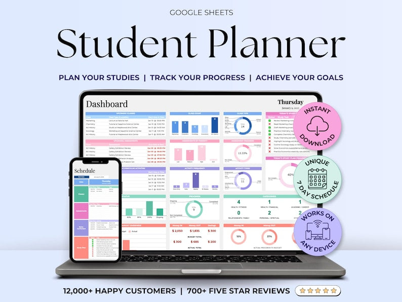 Academic Student Planner Spreadsheet 2025 College Assignment Tracker Google Sheets School Study Tracker University Schedule Planner Digital