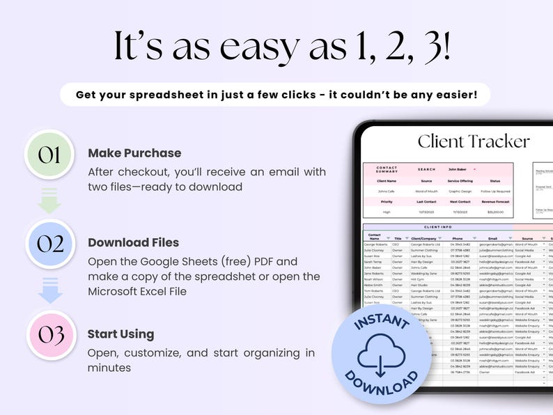 Client Tracker Spreadsheet, Customer Management Tool Google Sheets Excel, Small Business Digital CRM Tracking Worksheet, Lead Sales Log