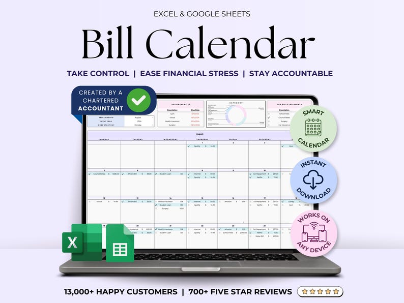 Bill Tracker Spreadsheet Google Sheets Bill Calendar Excel Editable Monthly Debt Planner Budget Expense Payment Template Personal Finance