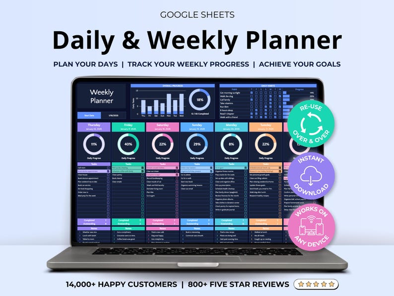 Weekly Planner Daily Task Tracker – Google Sheets Template