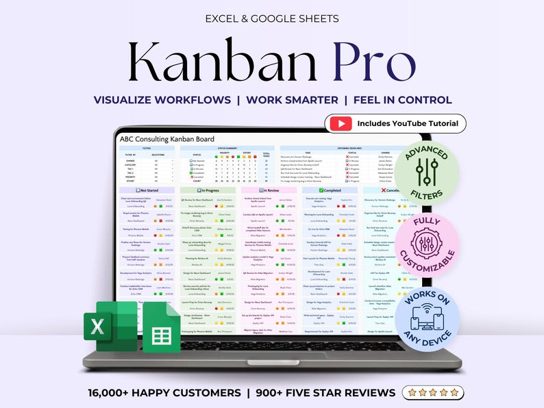Kanban Board Task Tracker - Small Business - Excel Template