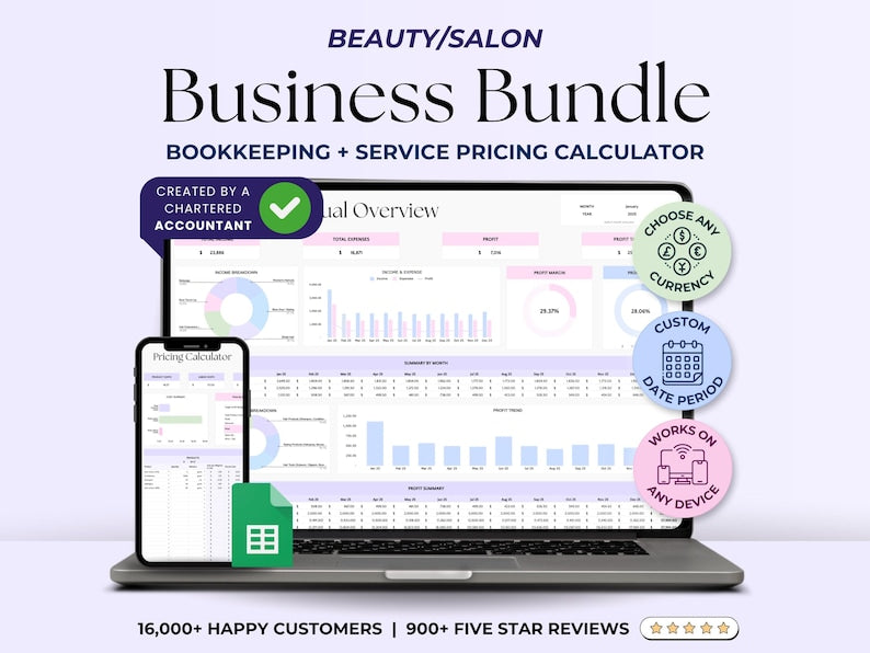 Beauty Bookkeeping – Techs – Excel / Google Sheets Template