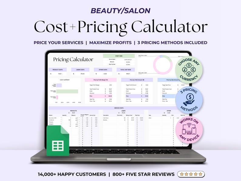 Cost Pricing Calculator – Lash Pros – Google Sheets Template