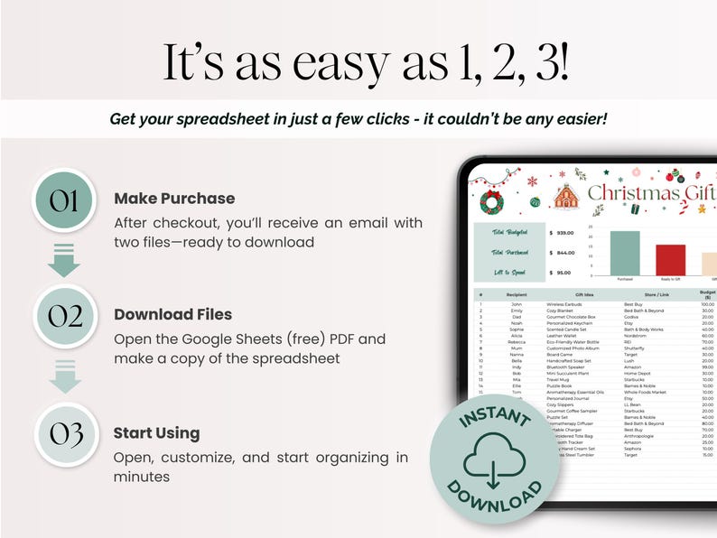 Christmas Gift Tracker Spreadsheet Holiday Gift Template Gift Budget Template Google Sheets Christmas Planner Holiday Planning Organizer