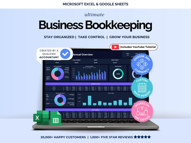 Bookkeeping Spreadsheet Small Business Finance Tracker Excel Easy Income & Expense Template Google Sheets Profit and Loss Accounting Sales