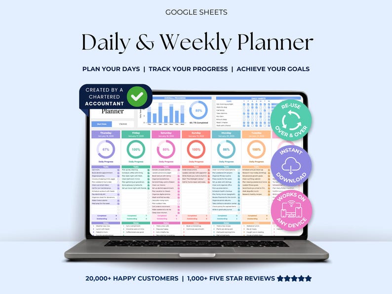 Weekly Planner Daily Task Tracker – Google Sheets Template