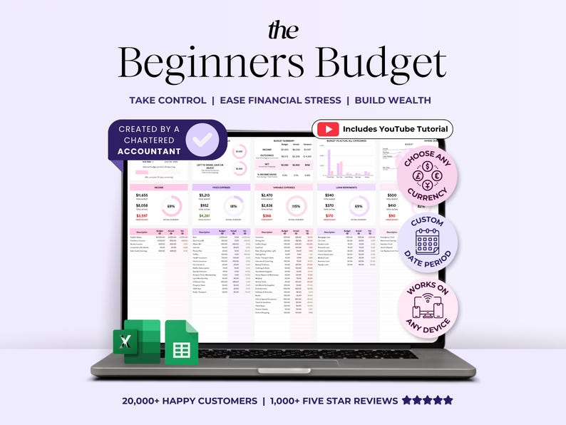 Beginners Budget Spreadsheet Excel Monthly Paycheck Budget Google Sheets Biweekly Budget Planner Personal Weekly Budget Template Digital