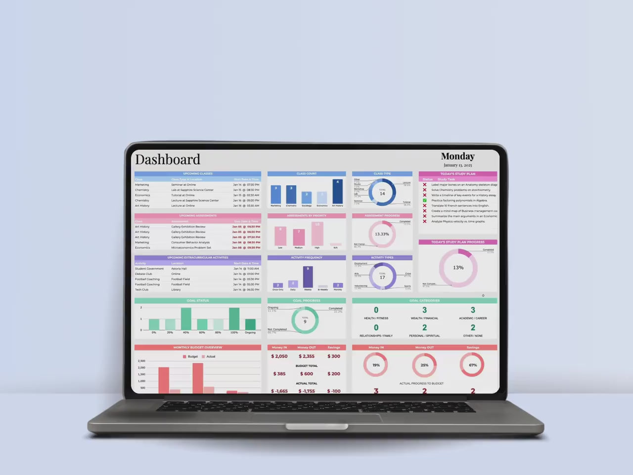 Student Planner – College – Excel Google Sheets Template