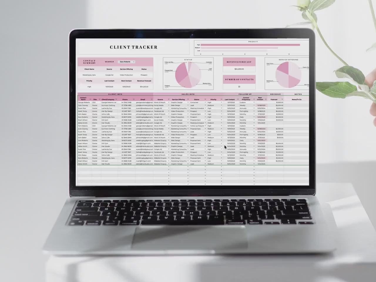 CRM Client Tracker - Small Business - Google Sheets Template