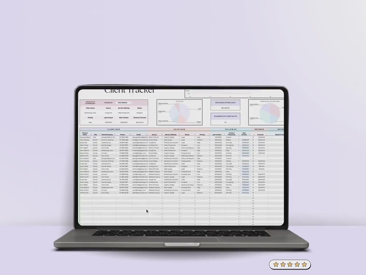 Client Tracker – Small Biz – Excel / Google Sheets Template