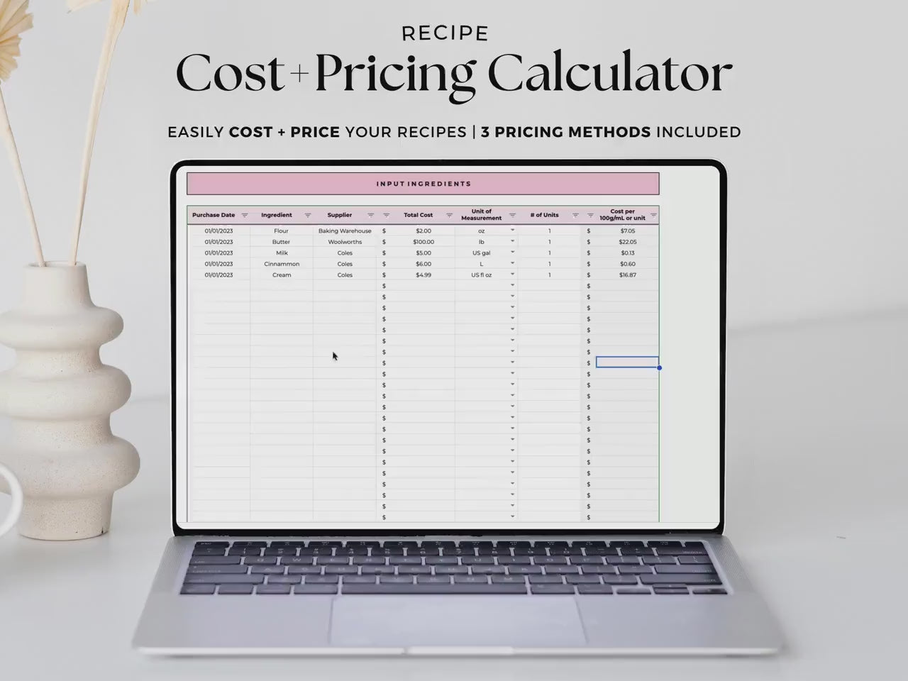Recipe Costing Calculator – Excel / Google Sheets Template