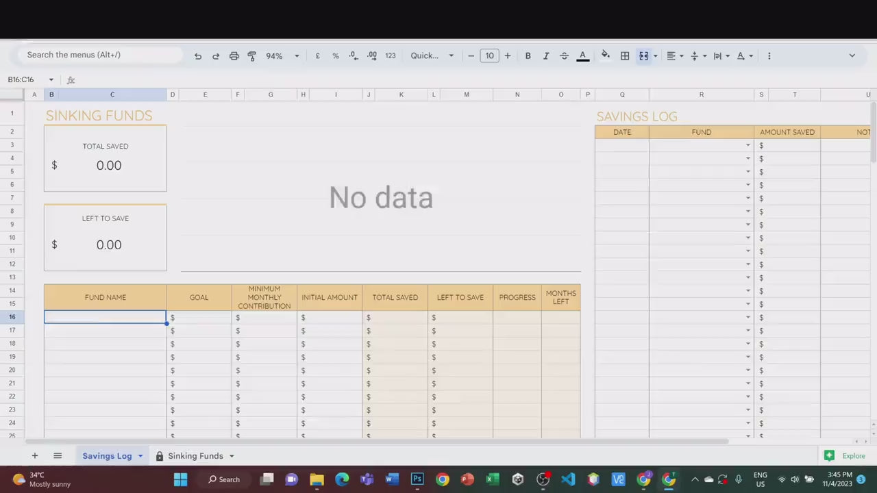 Sinking Funds Tracker – Personal – Google Sheets Template
