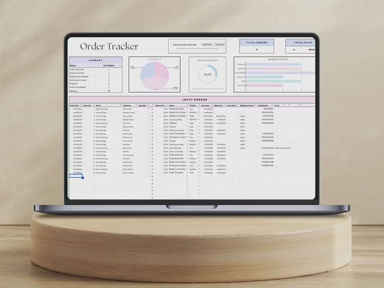 Order Tracker Spreadsheet - Excel / Google Sheets Template