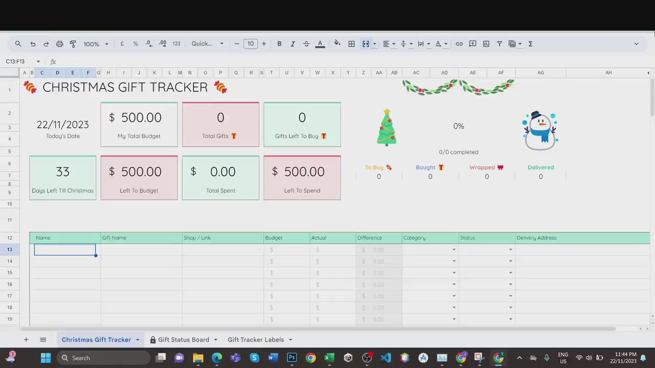 Christmas Gift Tracker - Buyers - Google Sheets Template