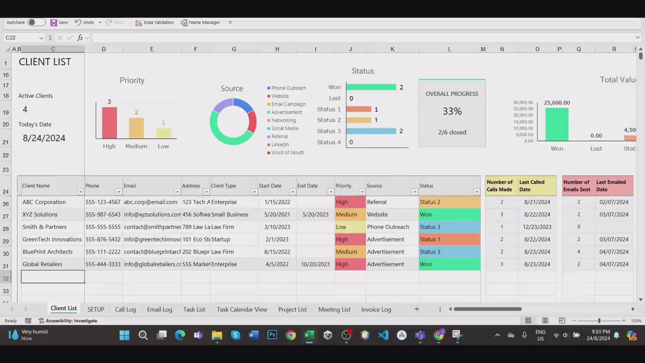 Client Tracker – Small Business Owners – Excel Template